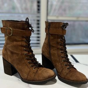 Brown Distressed Suede lace up Combat Heel Boots